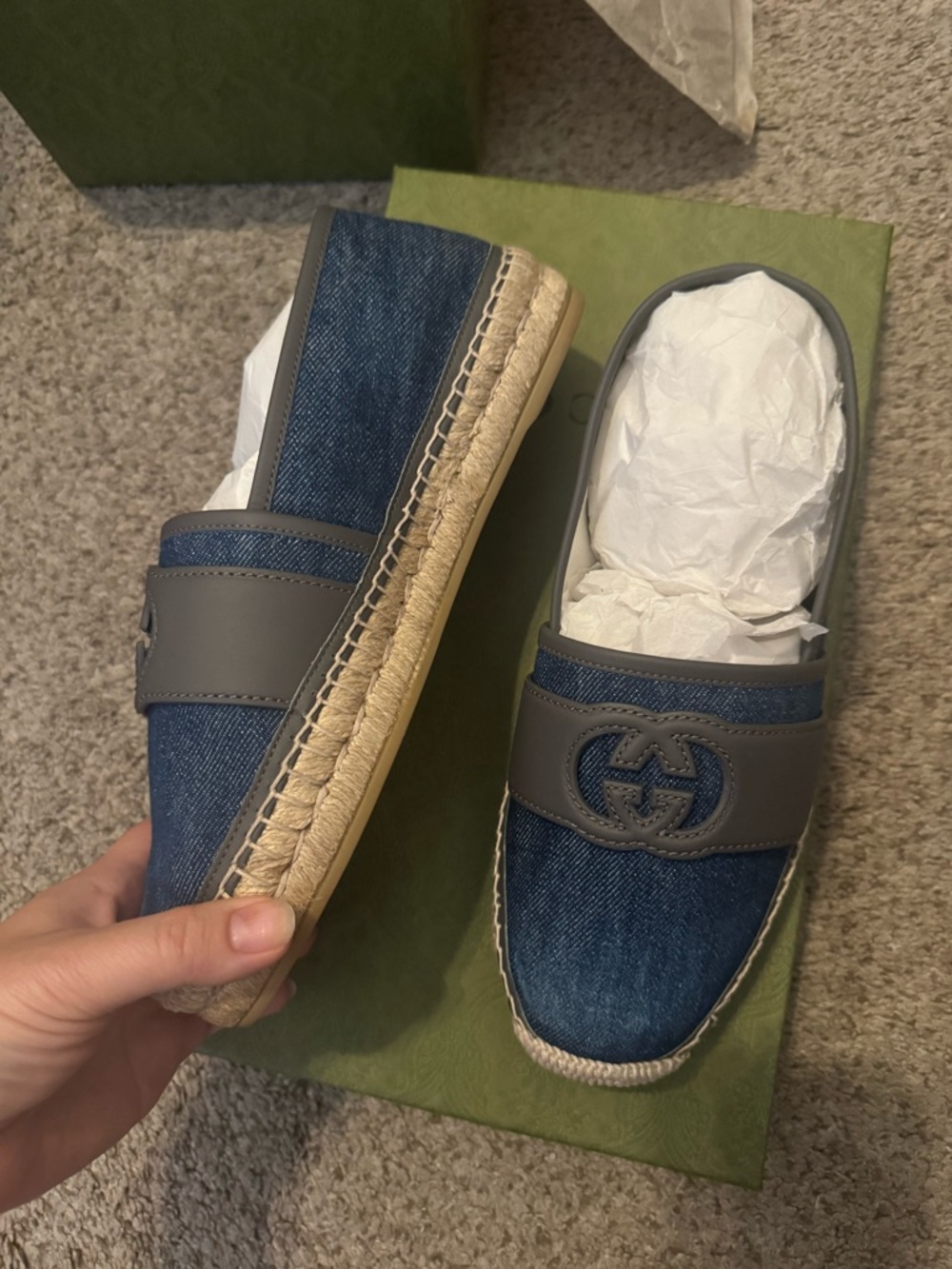 🆕 gucci mens interlocking g espadrilles Blue Denim Espadrille Slip-On - Picture 3 of 6